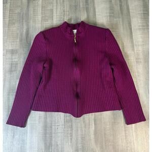 Vintage St John Full Zip Up Ribbed Shoulder Pad Mock Neck Jacket Women’s XS